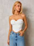 Bow Tie Front Zipper Back Asymmetrical Hem Tube Top