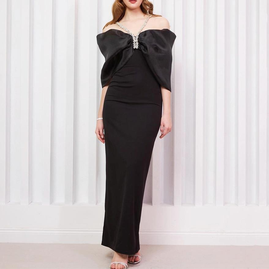 Bow Diamond Off Shoulder Bandage One Piece Dress Cocktail Party Dress