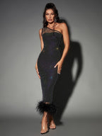 Bowie Mesh Diamond Feather Bandage Dress
