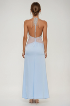 Bowie Lace Plunge Backless Maxi Dress In Blue