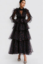 Ellarv Black Crushed Mesh Maxi Dress