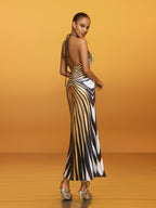 Halterneck Stripe Midi Dress