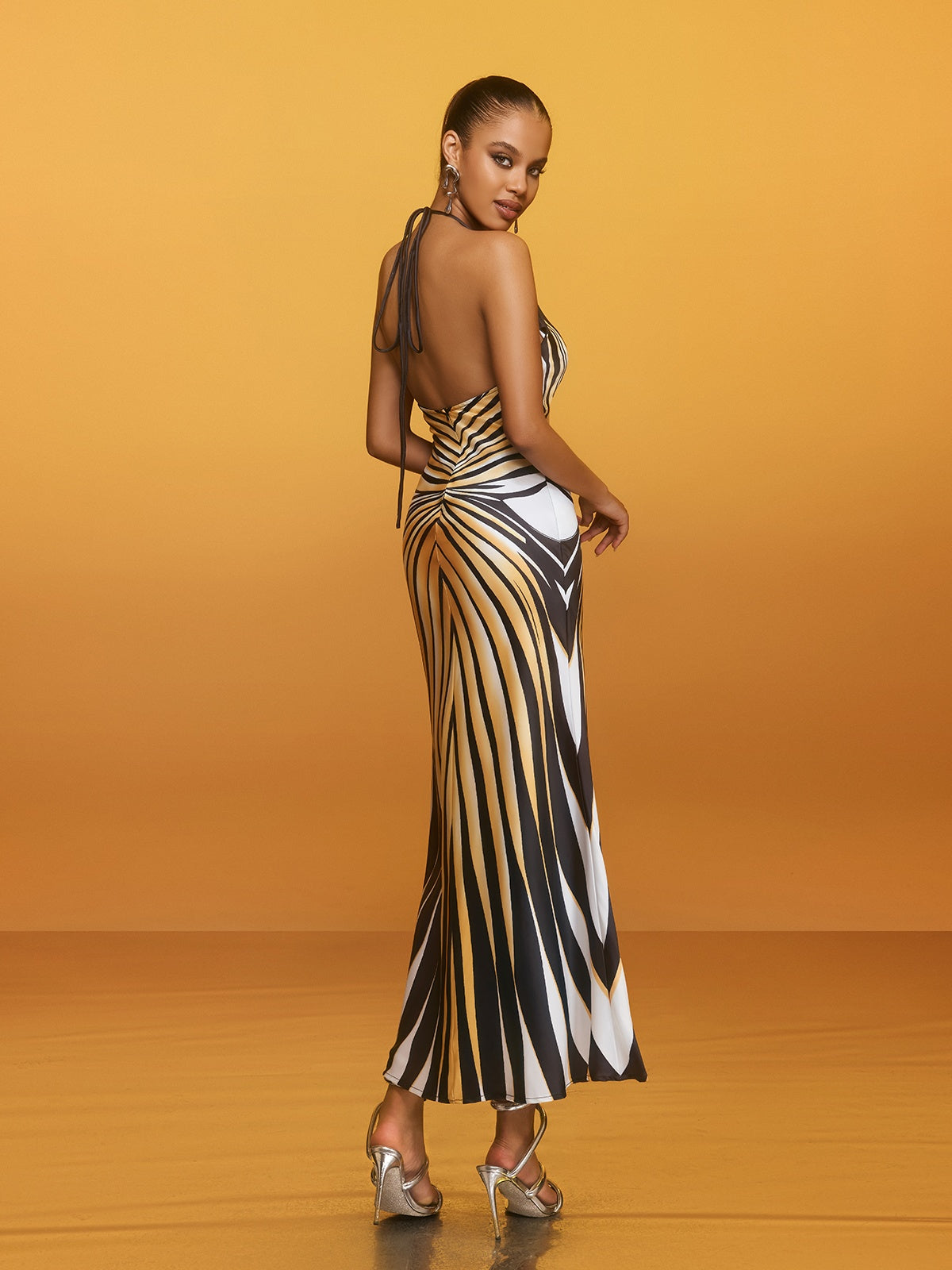 Halterneck Stripe Midi Dress