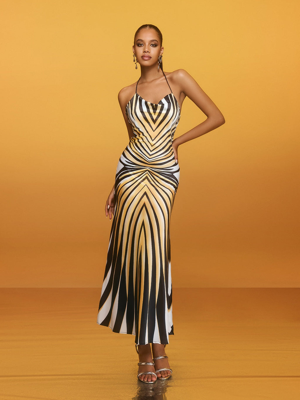 Halterneck Stripe Midi Dress
