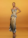 Halterneck Stripe Midi Dress
