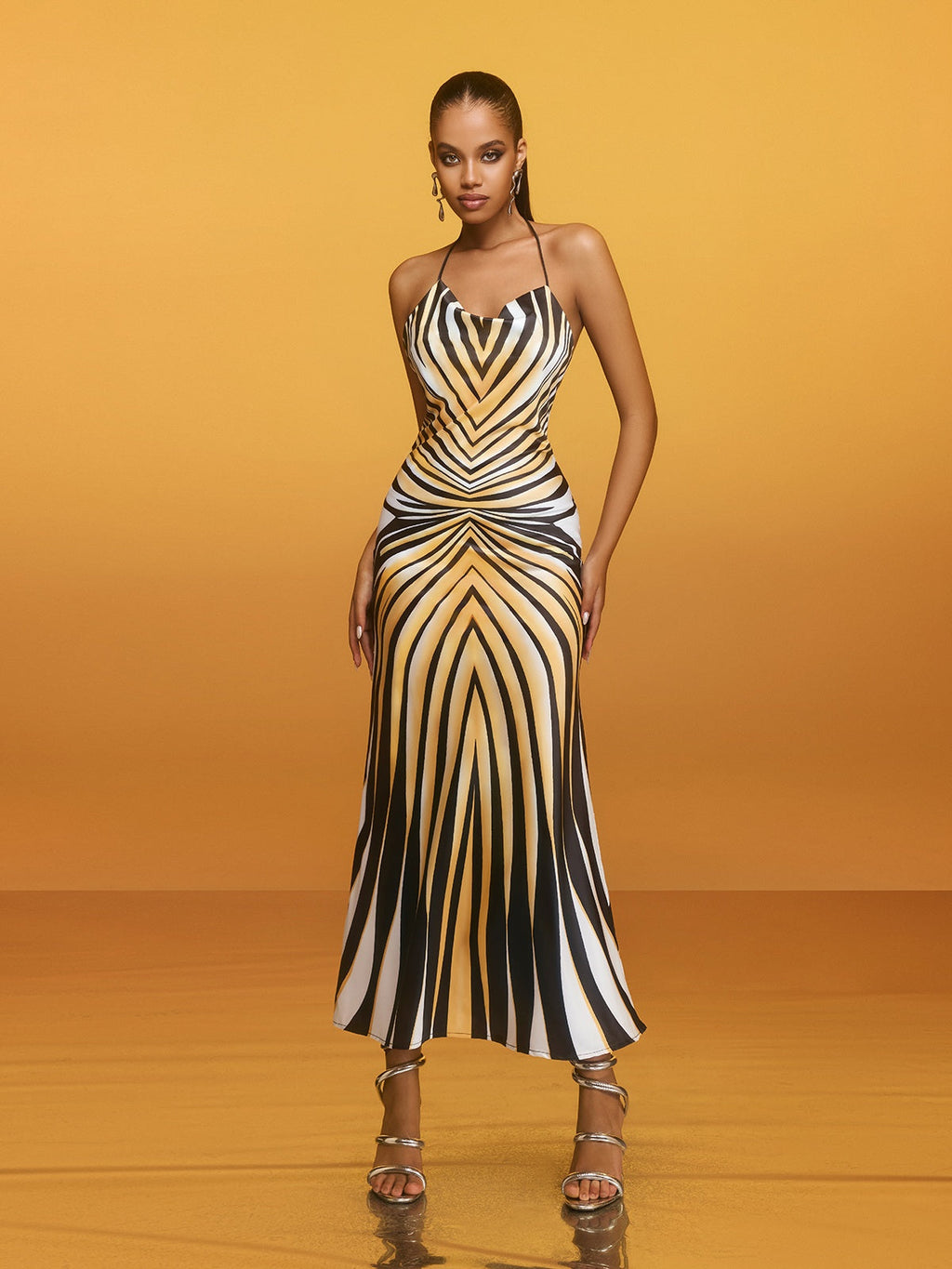 Halterneck Stripe Midi Dress