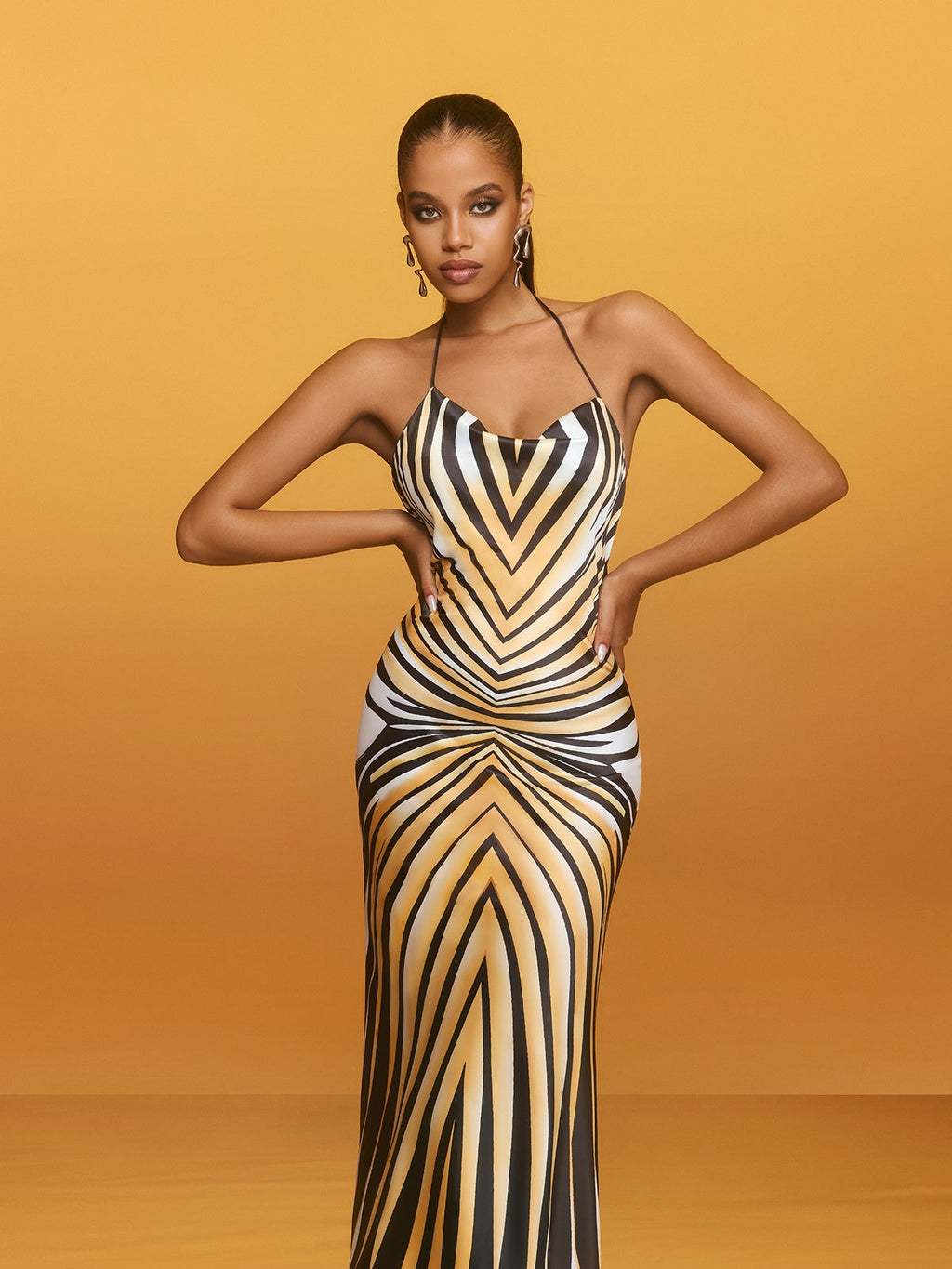 Halterneck Stripe Midi Dress