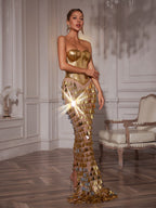 Corset Acrylic Fringe Maxi Dress