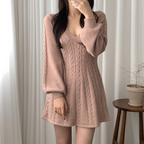 Marta Statement Women's Short Dress with Long Sleeves and V Neck Occasion Edit