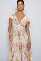 Haldena V-Neck Strappy Print Maxi Dress