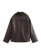 Lapel Faux Leather Warm Jacket