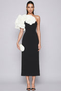 Zephyr Black 3D Floral Midi Dress