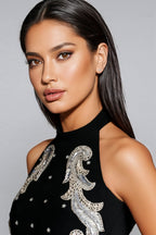 Pira Rhinestone Sequins Hanging Neck Skirt Set