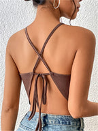 Backless Criss-cross Tie-up Summer Clubwear 2024 Sexy Off Shoulder Sleeveless Y2K Front Split Vests Crop Top