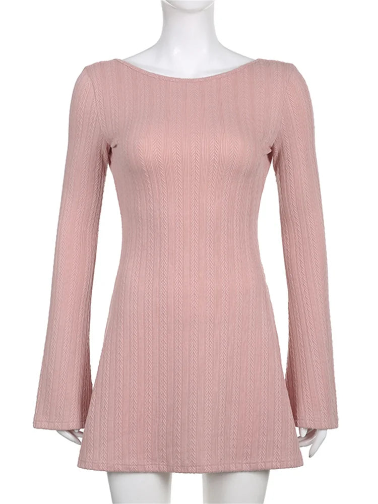 Slim Fit O-neck Solid Party Mini Dresses