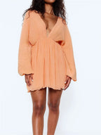 Autumn Long Sleeve Deep Vneck Party Mini Dresses