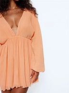 Autumn Long Sleeve Deep Vneck Party Mini Dresses