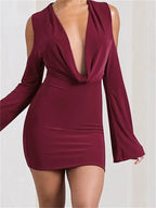 Elegant Front Ruched Vneck Mini Dresses