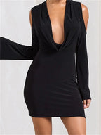 Elegant Front Ruched Vneck Mini Dresses
