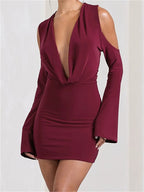 Elegant Front Ruched Vneck Mini Dresses