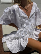 Elegant Lace Floral Vneck Mini Dresses