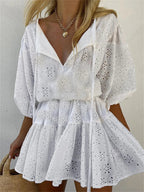 Elegant Lace Floral Vneck Mini Dresses