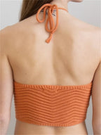 Knitted Ribbed Mini Vest Top for Women Summer Streetwear Sleeveless Halter Laceup Backless Off Shoulder Cropped Crop Top