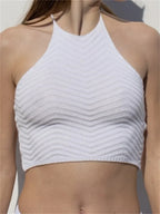 Knitted Ribbed Mini Vest Top for Women Summer Streetwear Sleeveless Halter Laceup Backless Off Shoulder Cropped Crop Top