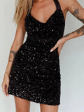 Glitter Halter Party Sequined TieUp Mini Dresses