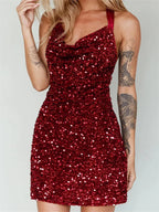 Glitter Halter Party Sequined TieUp Mini Dresses