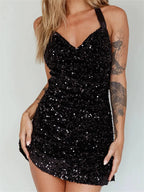 Glitter Halter Party Sequined TieUp Mini Dresses