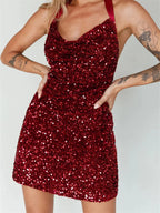 Glitter Halter Party Sequined TieUp Mini Dresses