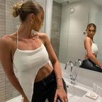 CHRONSTYLE Sexy Solid Halter Laceup Vest Clubwear Wrap Chest Sling Irregular Off Shoulder Backless Crop Top