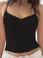 Solid V-neck Ruched Bowknot Embellished Sleeveless Backless Summer Mini Clubwear 2024 Crop Top