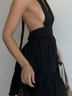 Deep Vneck Flirty LaceUp Summer Party Mini Dresses