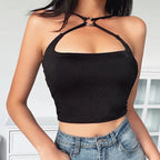 CHRONSTYLE Sexy Vest Clubwear CrissCross Ring Patchwork Low Cut Elastic Strap Hollow Backless Tight Camis Crop Top