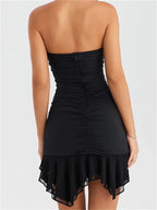Sexy Ruffle Irregular Hem Strapless Tube Mini Dresses
