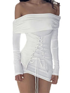 CrissCross TieUp Long Sleeve Mini Dresses