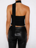 Sexy Y2K Tube Ruffles Halter Lace-up Off Shoulder Backless Cropped Fairy Retro Vests Streetwear Crop Top