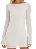 Sparkle Sequined Backless Ruched Mini Dress
