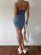 Denim Off Shoulder Slim Pencil Mini Dresses