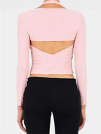 Summer Halter Solid Color Backless Off Shoulder with Long Sleeve Shrugs Streetwear 2024 Crop Top