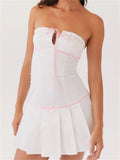 Contrast Color Strapless Bow Front TieUp Mini Dresses