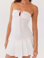Contrast Color Strapless Bow Front TieUp Mini Dresses