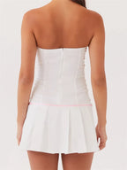 Contrast Color Strapless Bow Front TieUp Mini Dresses