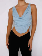 Women Vintage Low Cut Ruched Sleeveless Strap Slim Fit Backless Lace-up Y2K Streetwear 2024 New Crop Top
