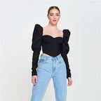 DressBetty - Puff Sleeve Slim Blouse