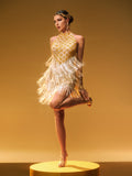 Embellished Fringe Mini Dress In Gold