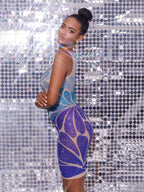 Cairo Crystal Embellished Mini Dress In Light Nude & Blue