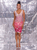 Cairo Crystal Embellished Mini Dress In Light Nude & Hot Pink
